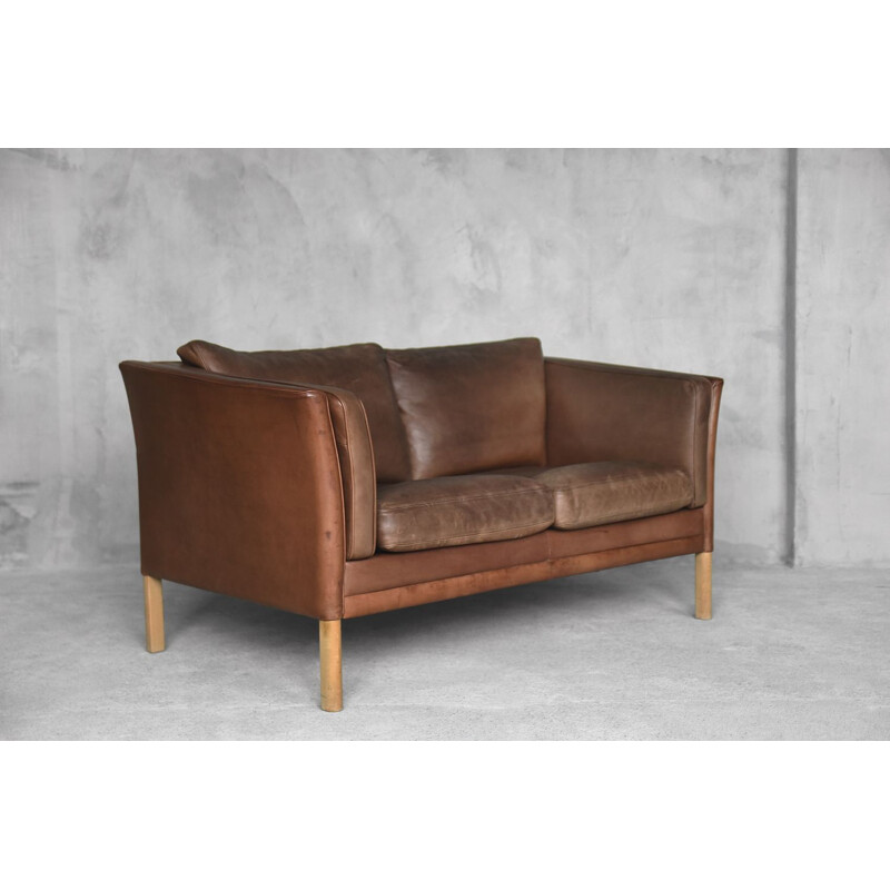 Mid-Century Modern Danish Brown Leather Sofa from Stouby, 1960s