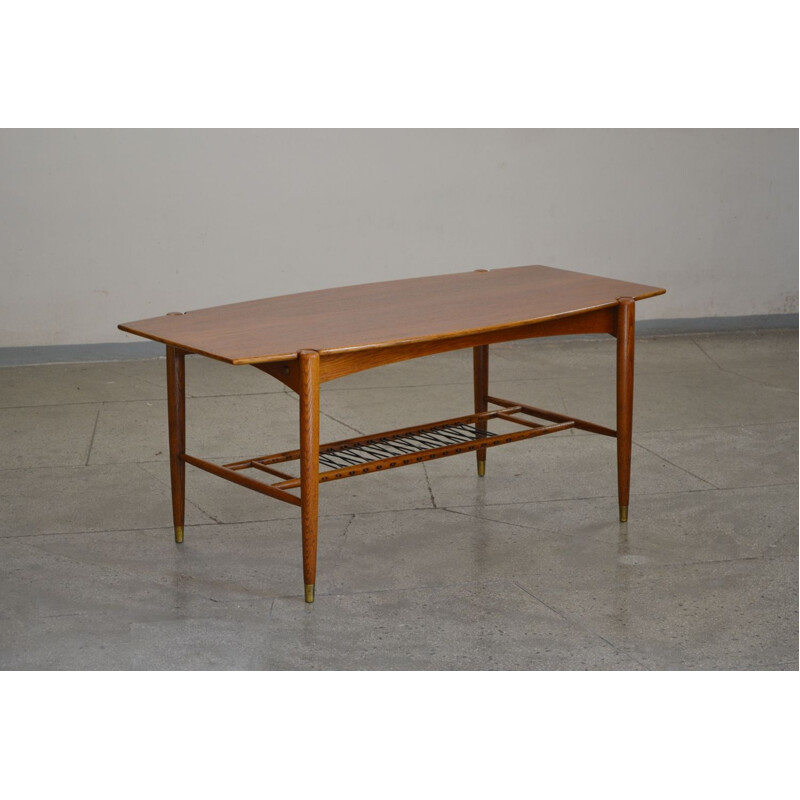 Table basse vintage en chène massif et en placage de teck scandinave 1960