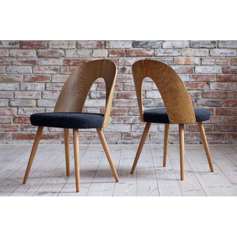 Set of 4 Dining Chairs by A. Šuman in Melange-Black Wool by Kvadrat