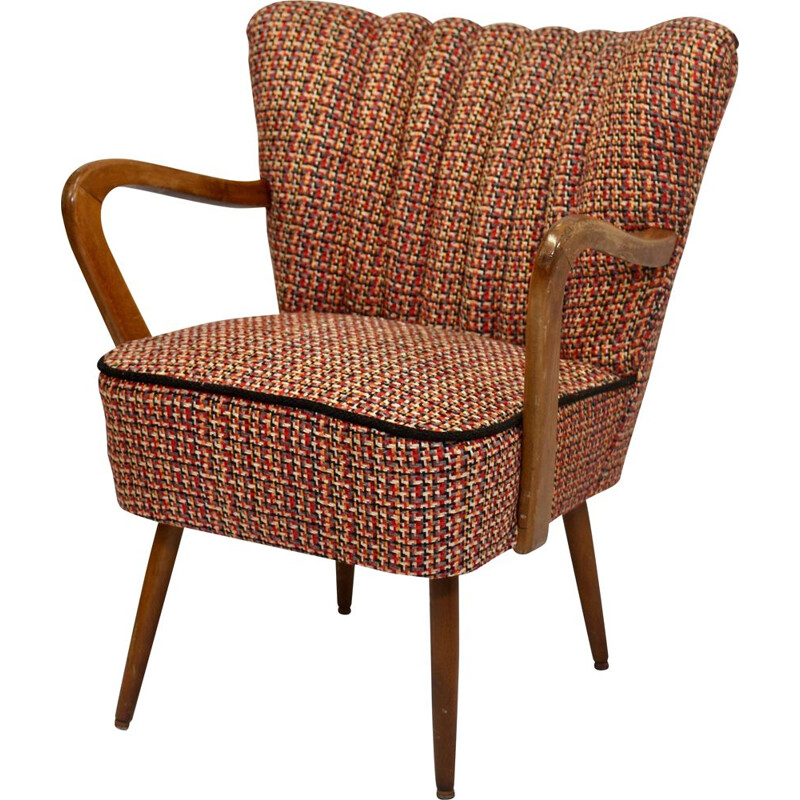 Armchair vintage restored with brown fabric 1950