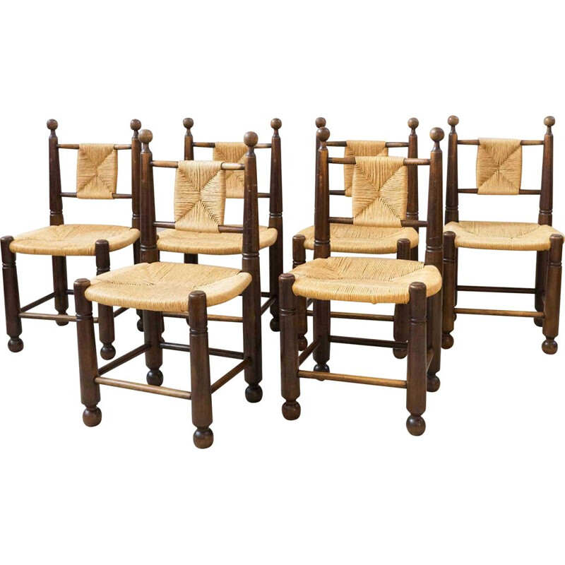 Series of 6 straw chairs 1950s