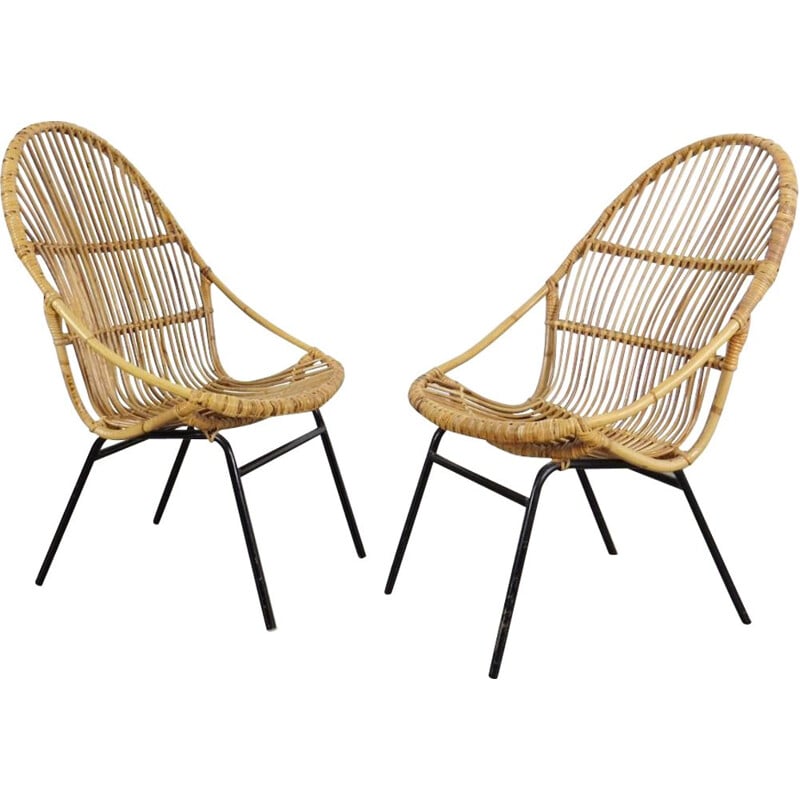 Set of rattan armchair produced by Alan Fuchs during the 1960
