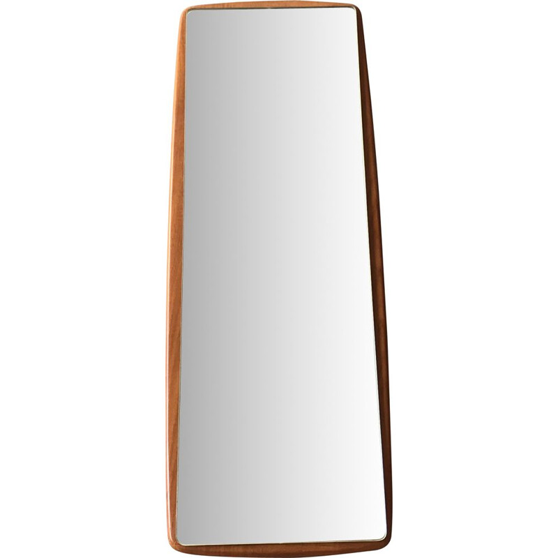 Miroir vintafe scandinave en teck long et étroit 1950 1960