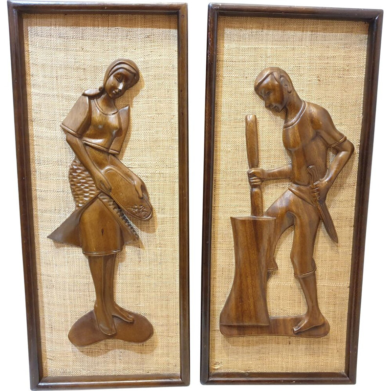 Pair of vintage teak photos from the Far East