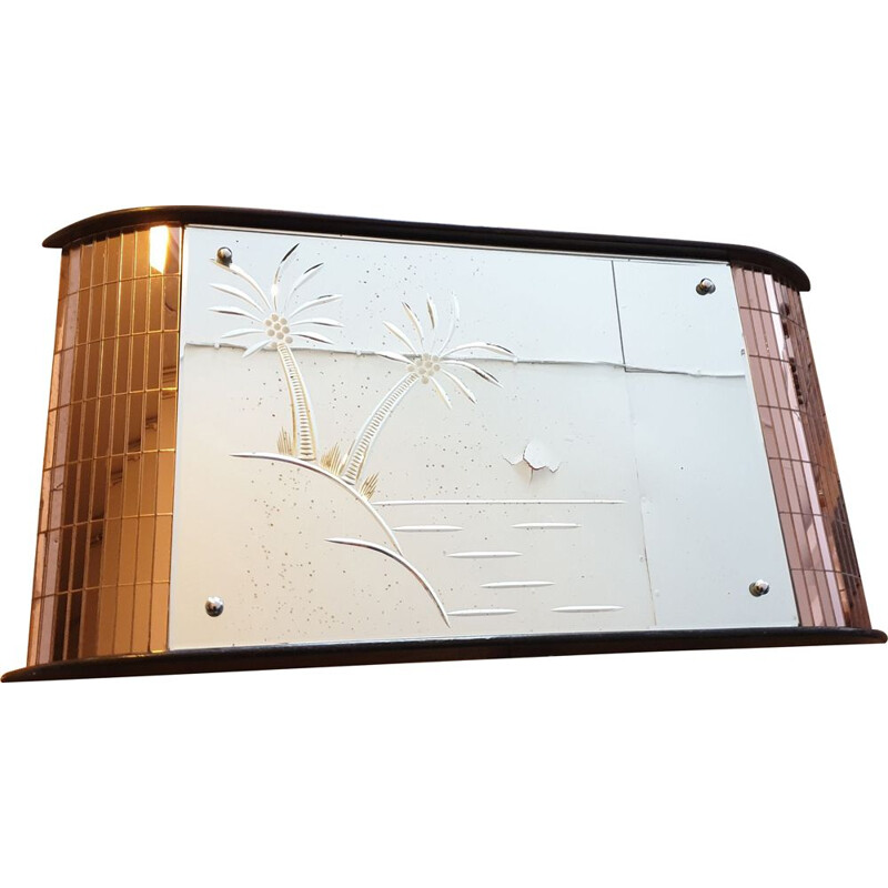 Art Deco Engraved Curved Mirror