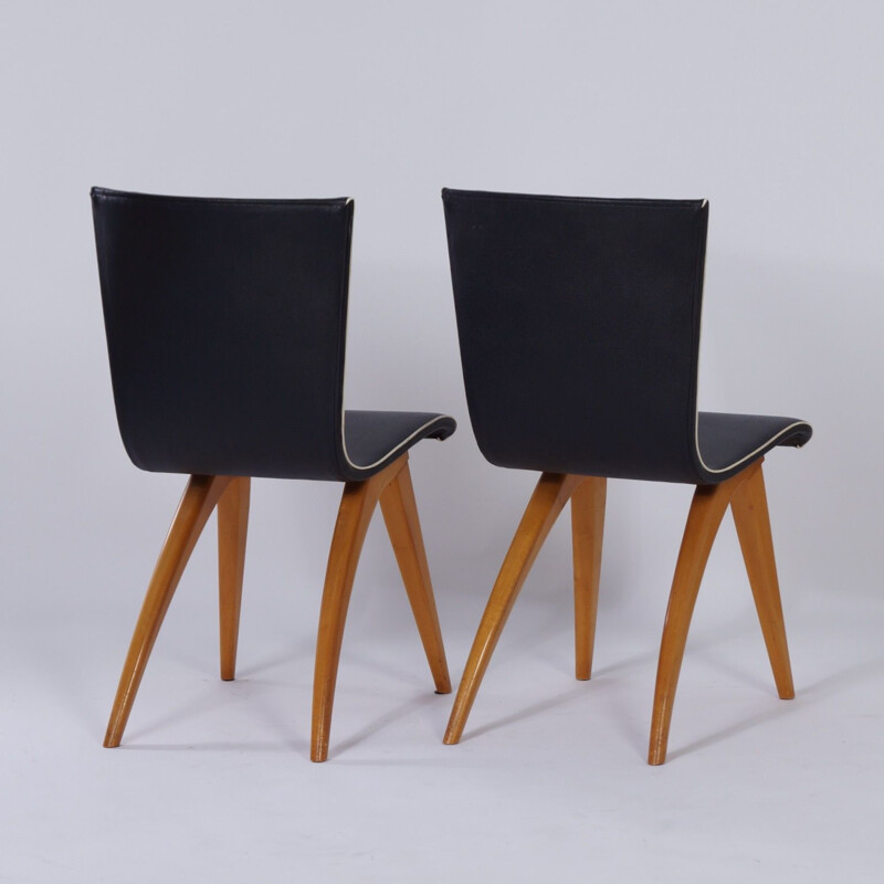 Ensemble de 2 chaises chaises de salle à manger néerlandaises en bois d'érable courbé de Van Os 1950