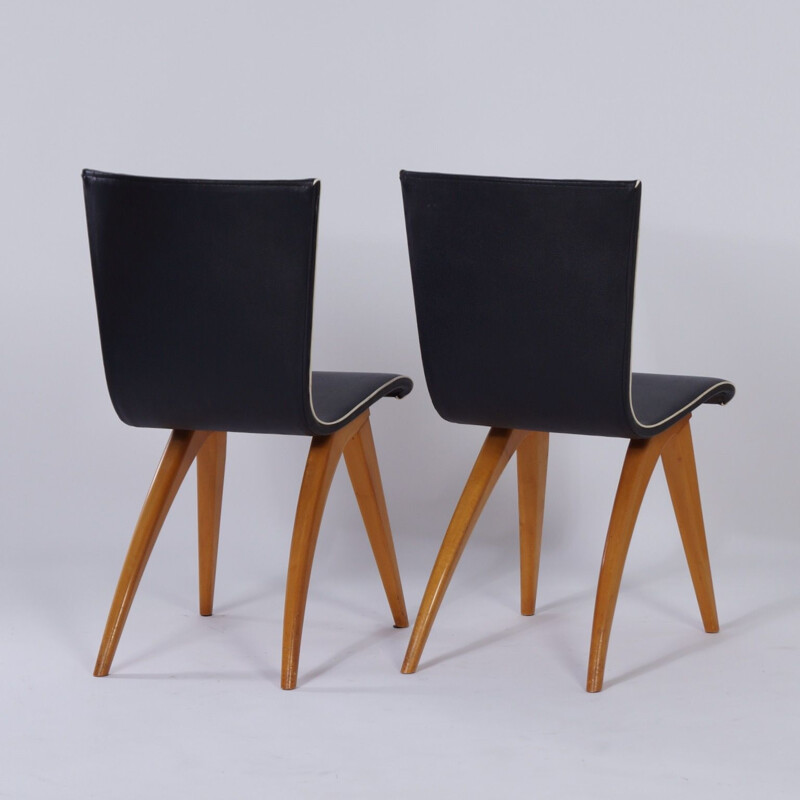 Set of 2 dutch dining chairs in Bent Maple Wood by Van Os 1950s 