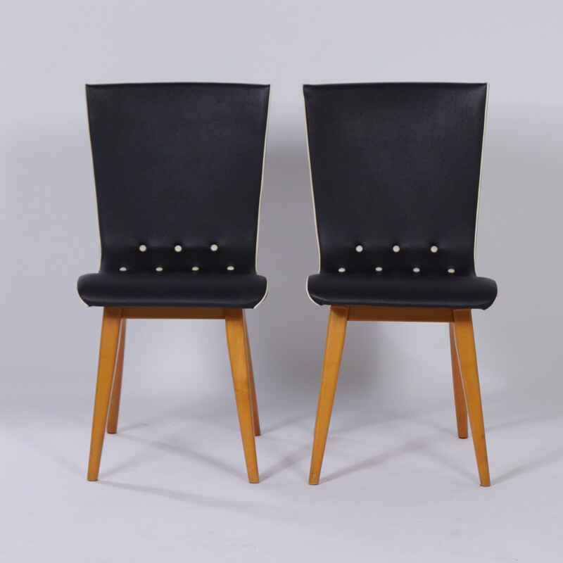 Ensemble de 2 chaises chaises de salle à manger néerlandaises en bois d'érable courbé de Van Os 1950