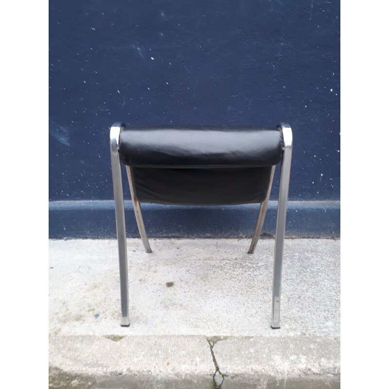 juego de 4 sillas vintage de cromo y cuero diseño italiano 70