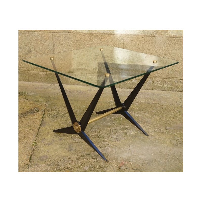 Table basse vintage aluminium et verre Angelo Ostuni