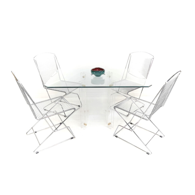 French Dining Table by David Lange Lucite and Glass Mid Century Vintage