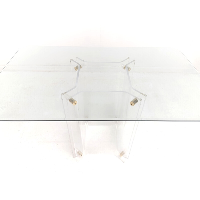 French Dining Table by David Lange Lucite and Glass Mid Century Vintage