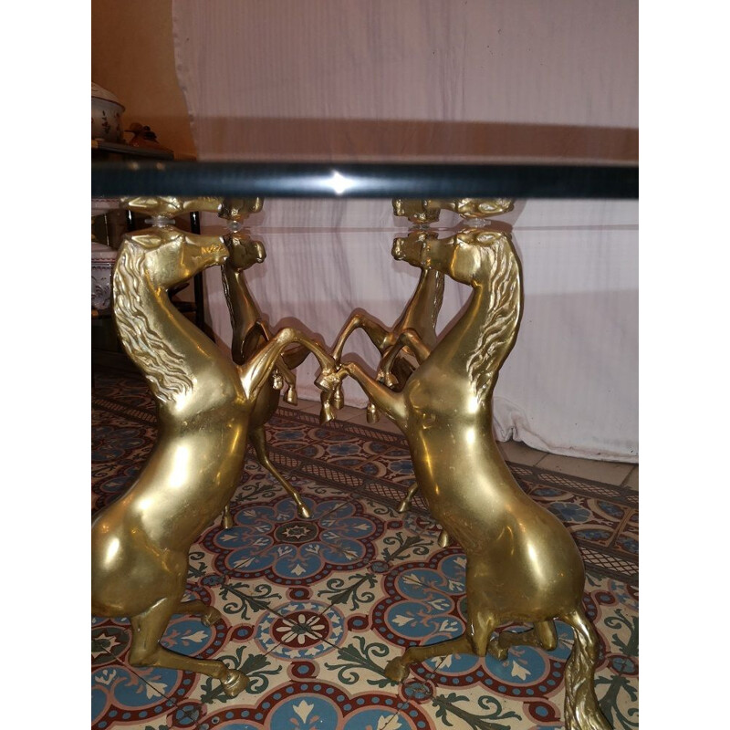 Rare 4 Horses Coffee Table Brass end couch jansen charles Brass 1970