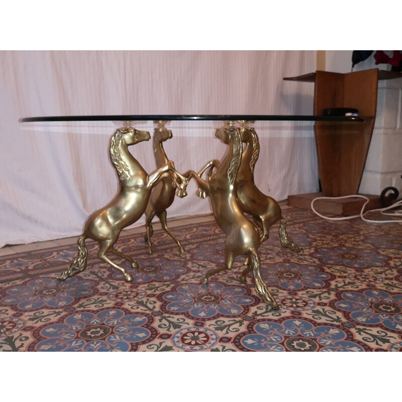 Rare 4 Horses Coffee Table Brass end couch jansen charles Brass 1970