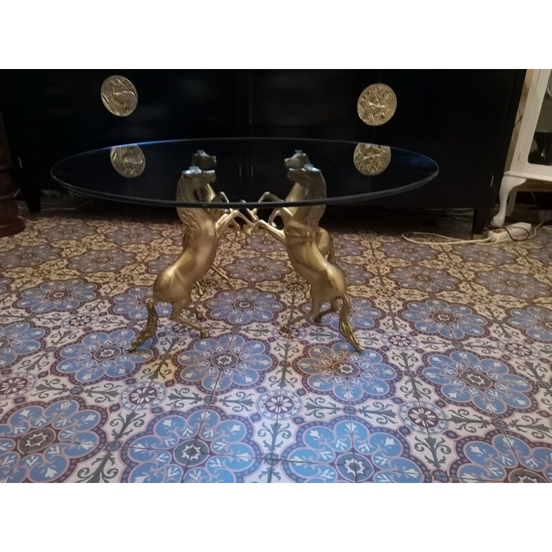 Rare 4 Horses Coffee Table Brass end couch jansen charles Brass 1970