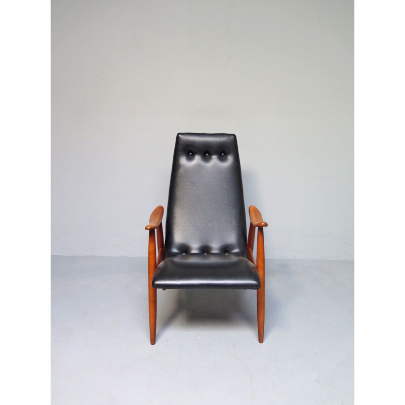 Vintage sculptural armchair in black leatherette, 1950s