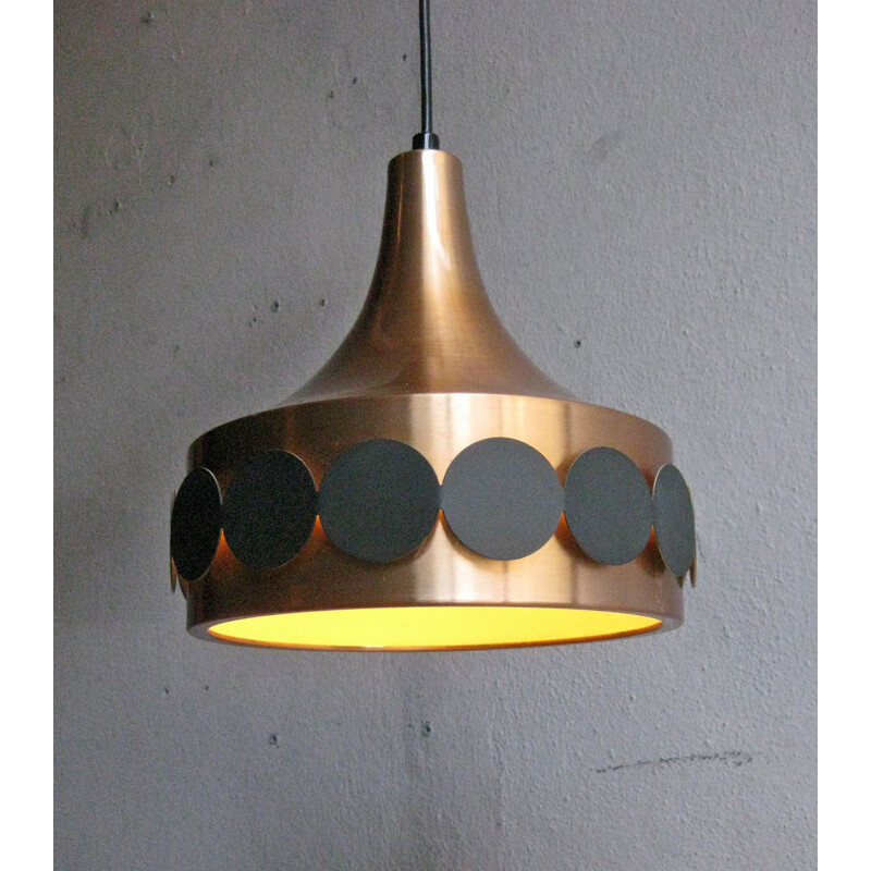 Copper and black metal hanging lamp, Vintage 1960s