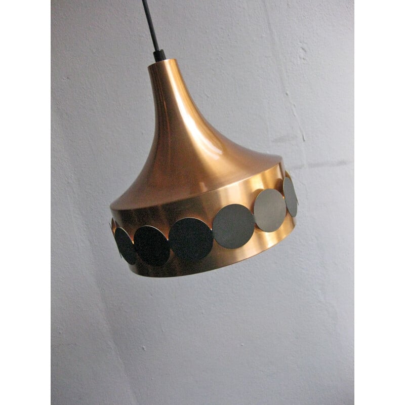 Copper and black metal hanging lamp, Vintage 1960s