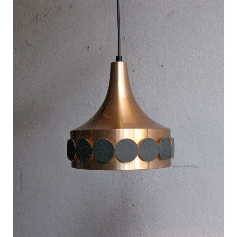 Copper and black metal hanging lamp, Vintage 1960s