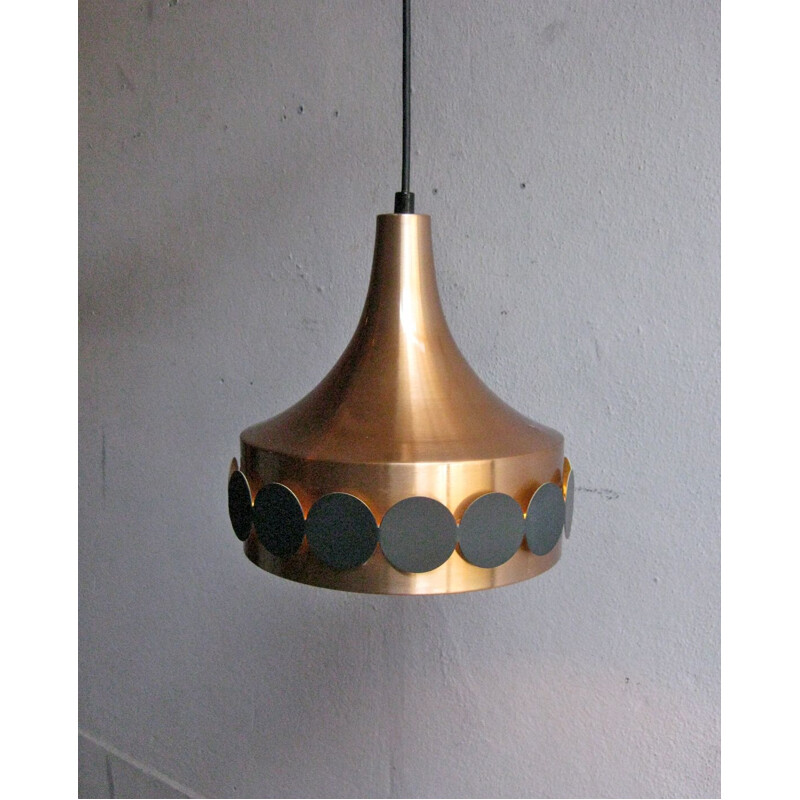 Copper and black metal hanging lamp, Vintage 1960s