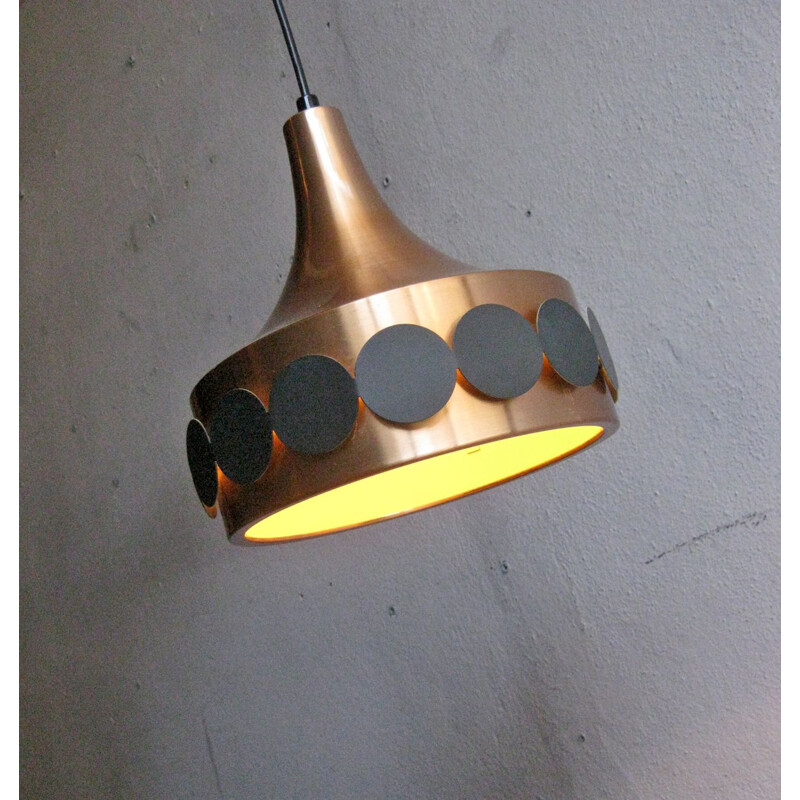 Copper and black metal hanging lamp, Vintage 1960s