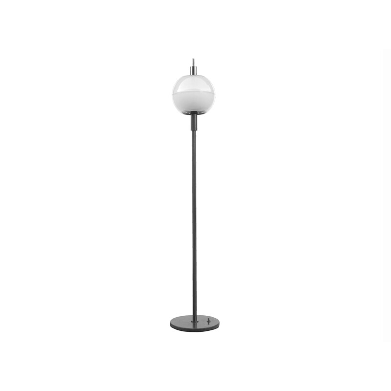 Lámpara de pie vintage de mármol, cristal y metal galvanizado de Stilnovo, Italia 1960