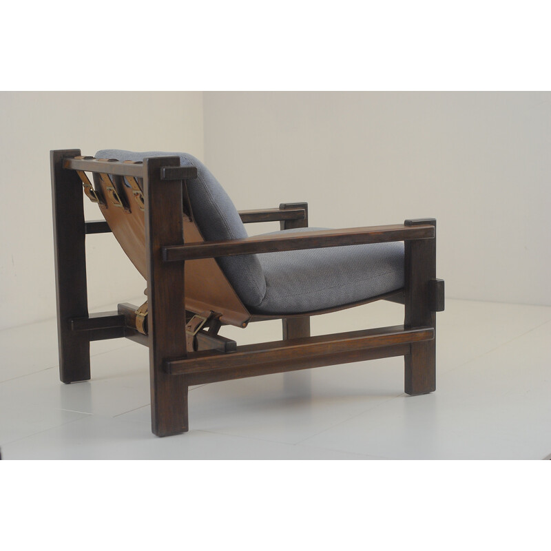 Fauteuil vintage Carl Straub Siège et dossier en cuir brun foncé 1960