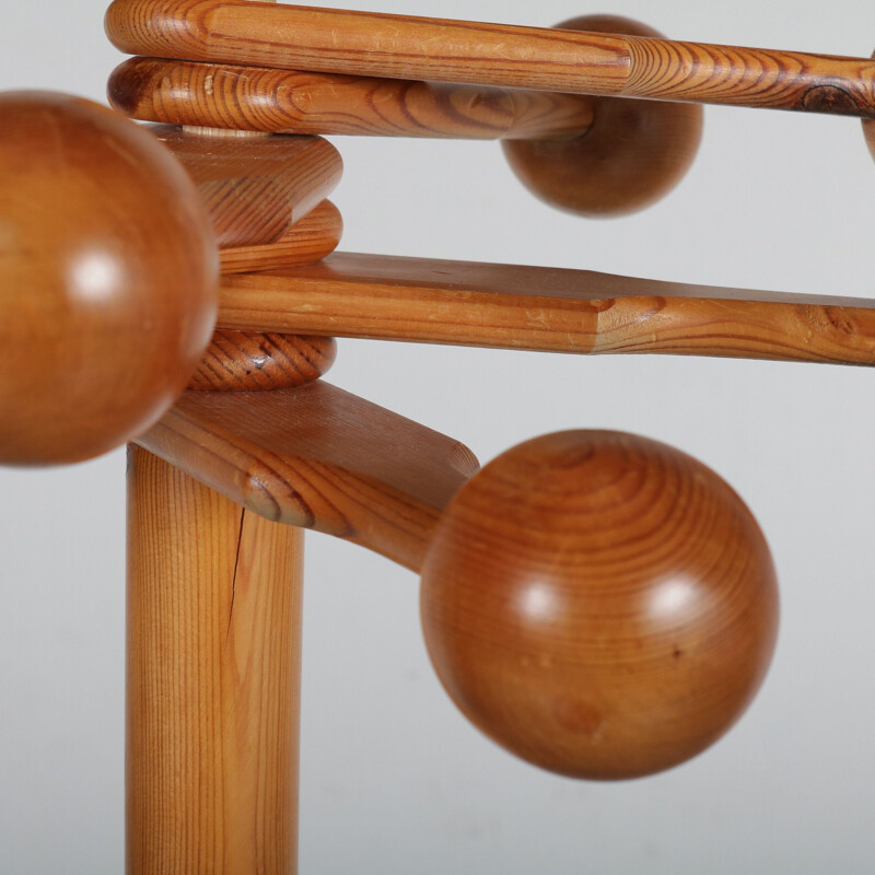 Vintage coat rack in pine wood, Sweden 1960