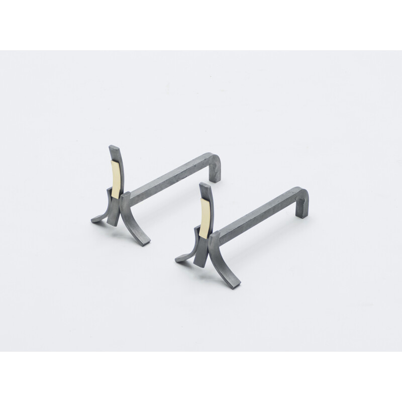 Pair of wrought iron and brass racks 1960