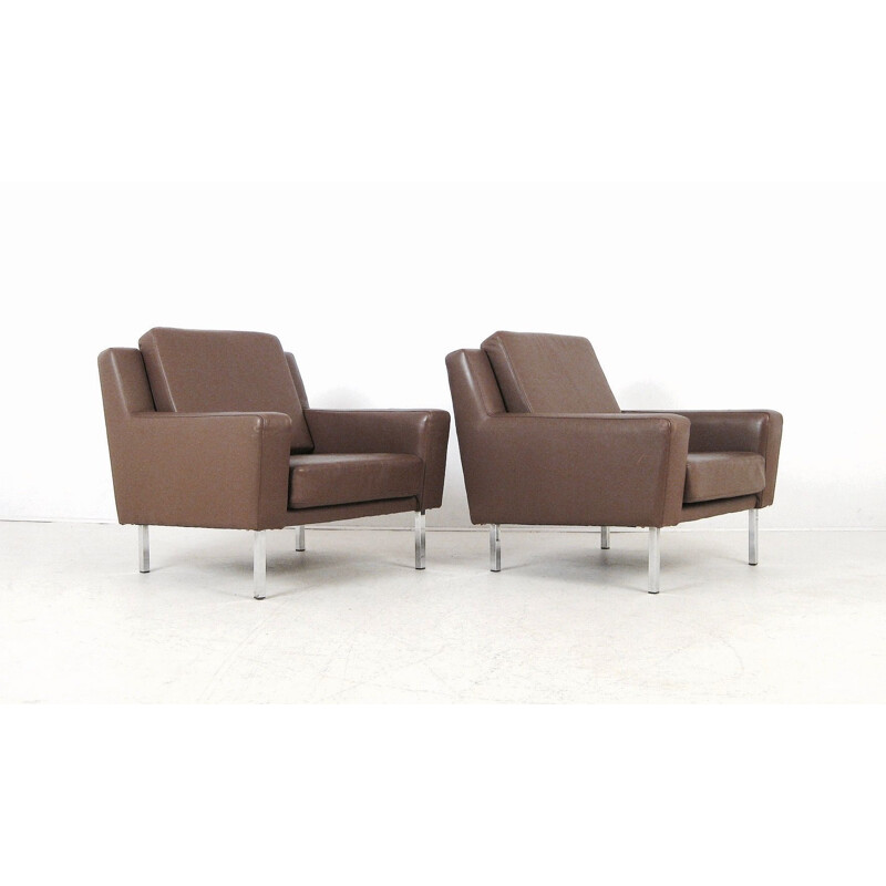 Pair of brown leather armchairs design 1950's