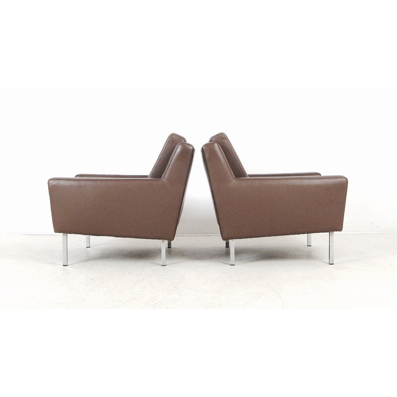 Pair of brown leather armchairs design 1950's