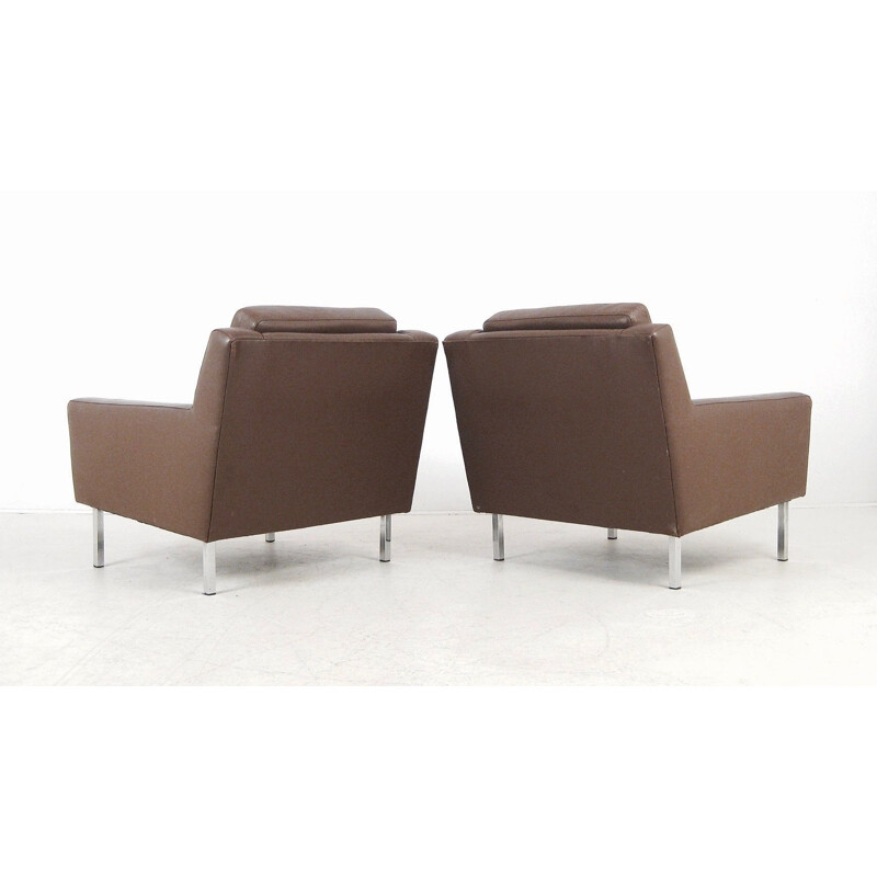 Pair of brown leather armchairs design 1950's
