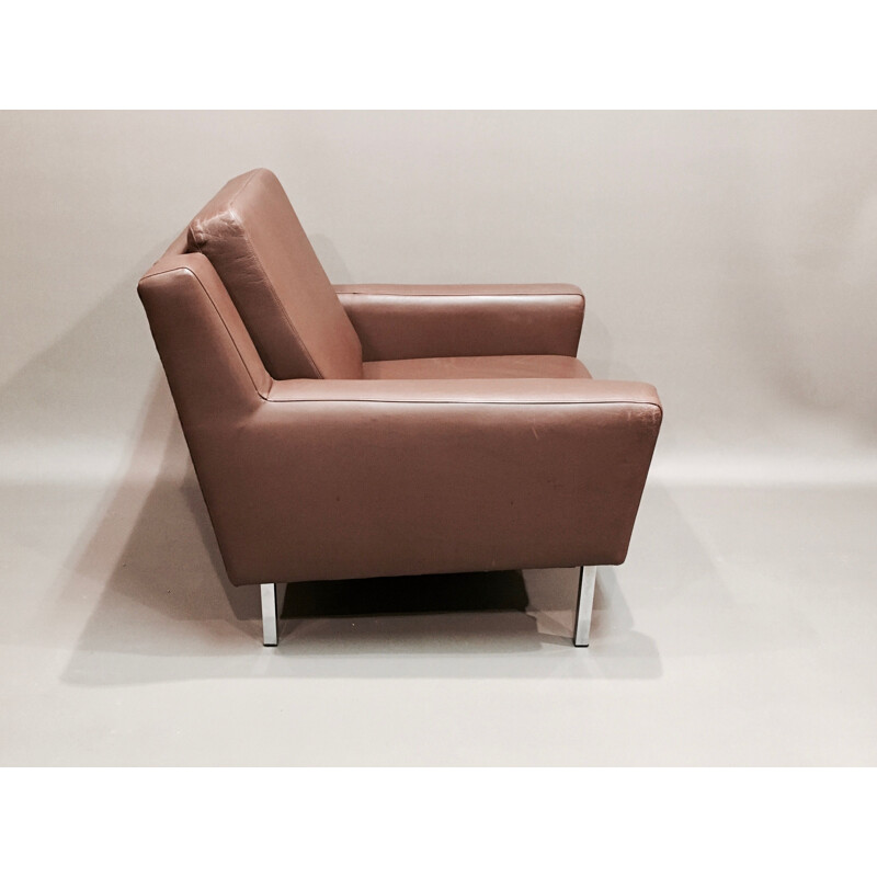 Paire de fauteuils vintage cuir marron design 1950