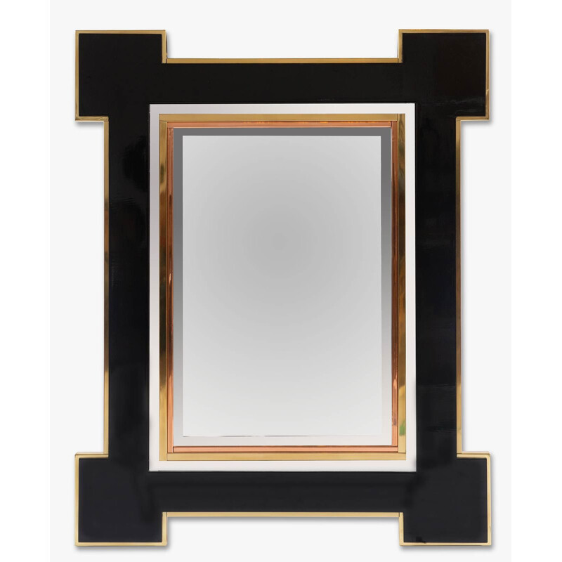  Miroir vintage Rare laqué laiton Alain Delon pour Maison Jansen 1975  