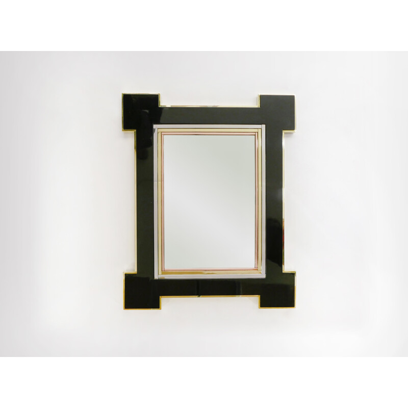  Miroir vintage Rare laqué laiton Alain Delon pour Maison Jansen 1975  