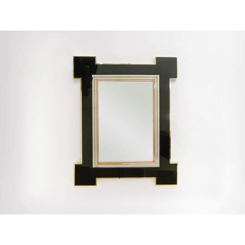 Rare Brass lacquered mirror Alain Delon for Maison Jansen 1975  