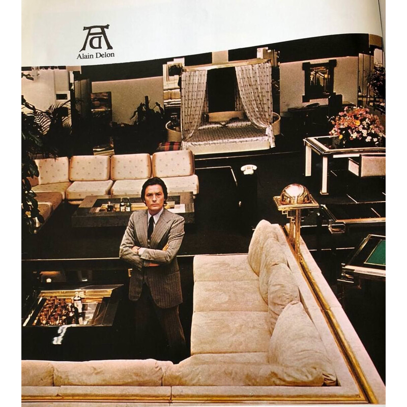  Miroir vintage Rare laqué laiton Alain Delon pour Maison Jansen 1975  
