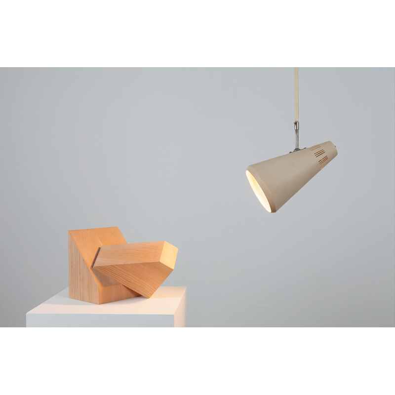 Vintage beige lacquered metal pendant lamp by Philips