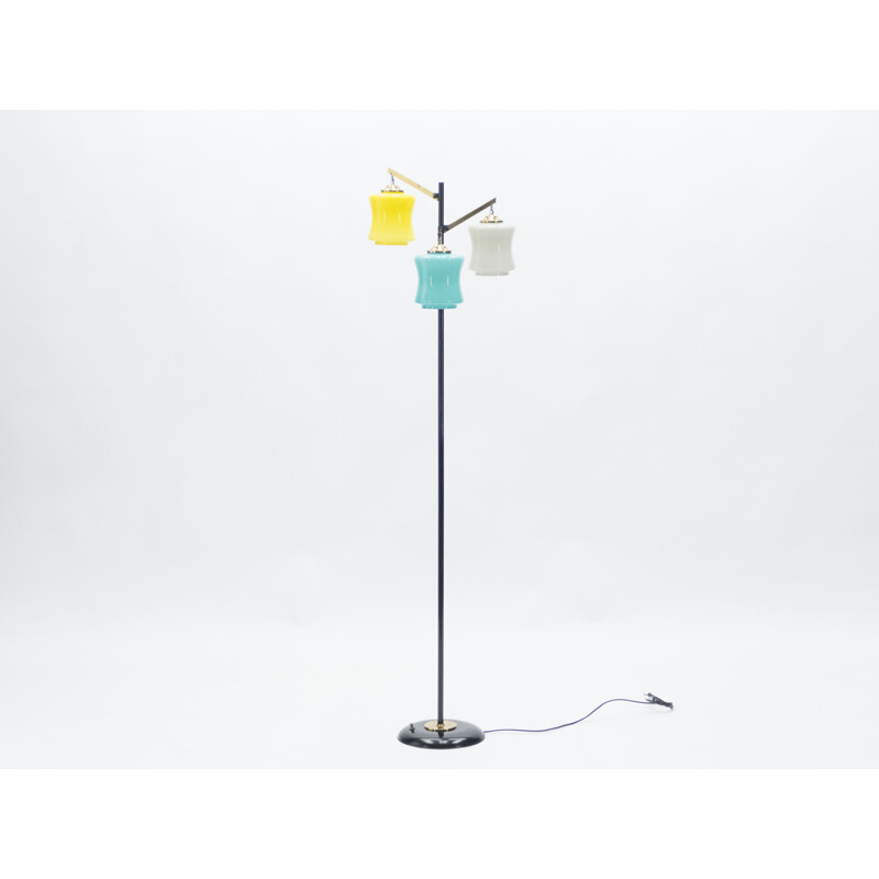 Italian floor lamp Vistosi brass and Murano glass 50's