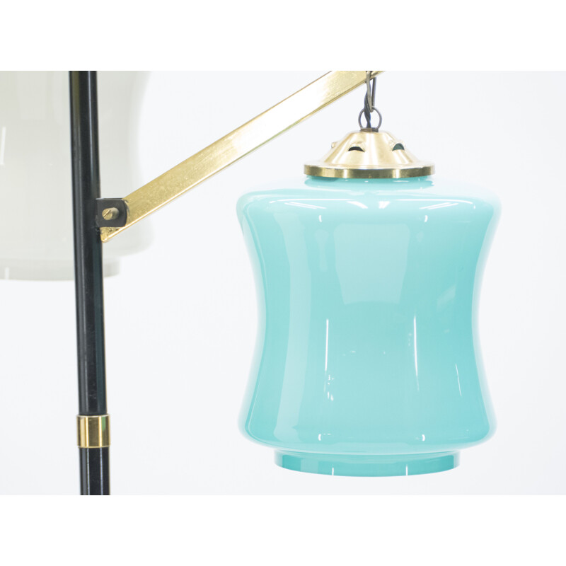 Lámpara de pie italiana vintage Vistosi de latón y cristal de Murano 1950