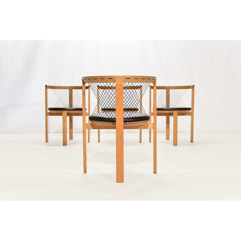 Ashwood and black leather Tranekaer dining set, Niels JORGEN & Gunvor HAUGESEN - 1980s