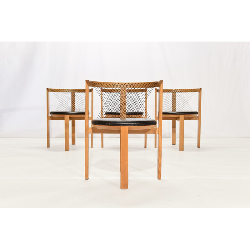 Ashwood and black leather Tranekaer dining set, Niels JORGEN & Gunvor HAUGESEN - 1980s