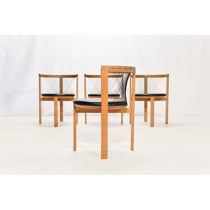 Ashwood and black leather Tranekaer dining set, Niels JORGEN & Gunvor HAUGESEN - 1980s