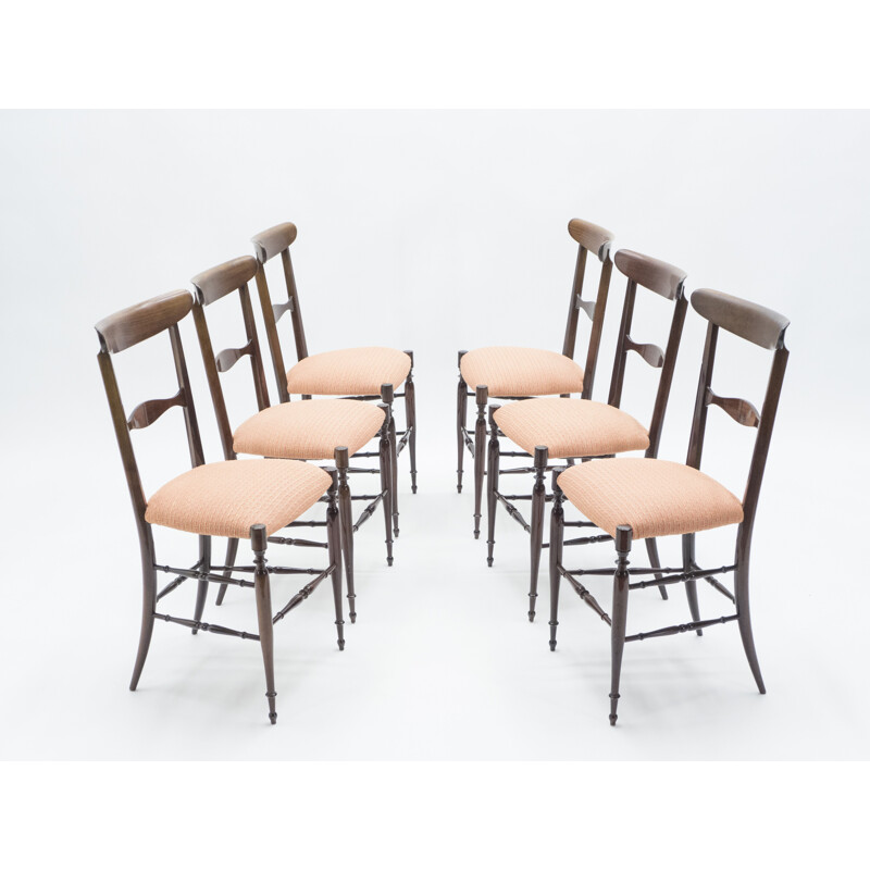 Set di 6 Rare sedie vintage Campanino Chiavari in noce dei Fratelli Levaggi 1950