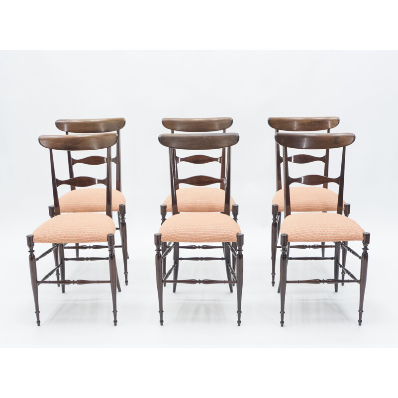 Set aus 6 Stühlen Vintage Rare Campanino Chiavari in Nussbaum von Fratelli Levaggi 1950