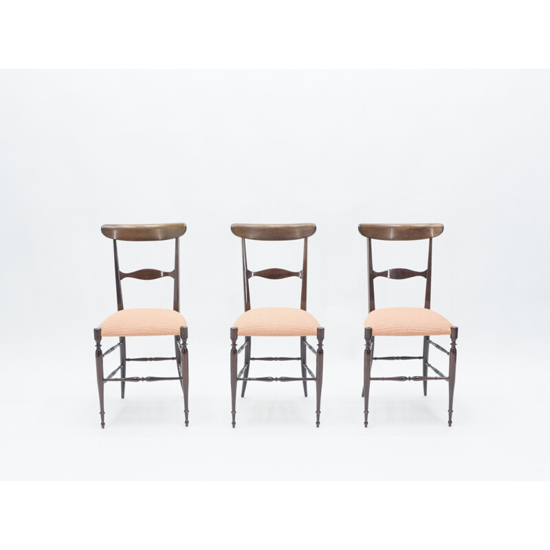 Rare Set of 6 walnut Campanino Chiavari chairs by Fratelli Levaggi 1950