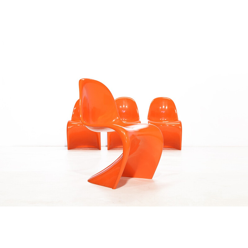 Set of 4 Herman Miller orange plastic chairs, Verner PANTON - 1970s