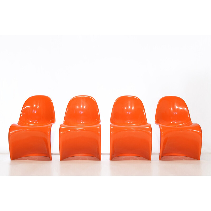 Set of 4 Herman Miller orange plastic chairs, Verner PANTON - 1970s