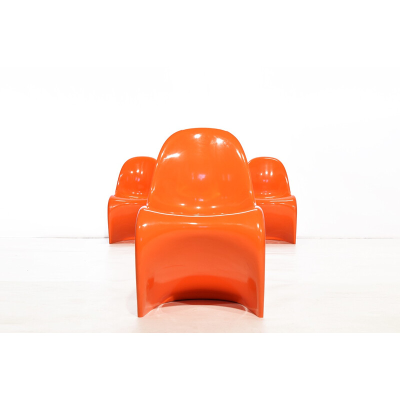 Set of 4 Herman Miller orange plastic chairs, Verner PANTON - 1970s