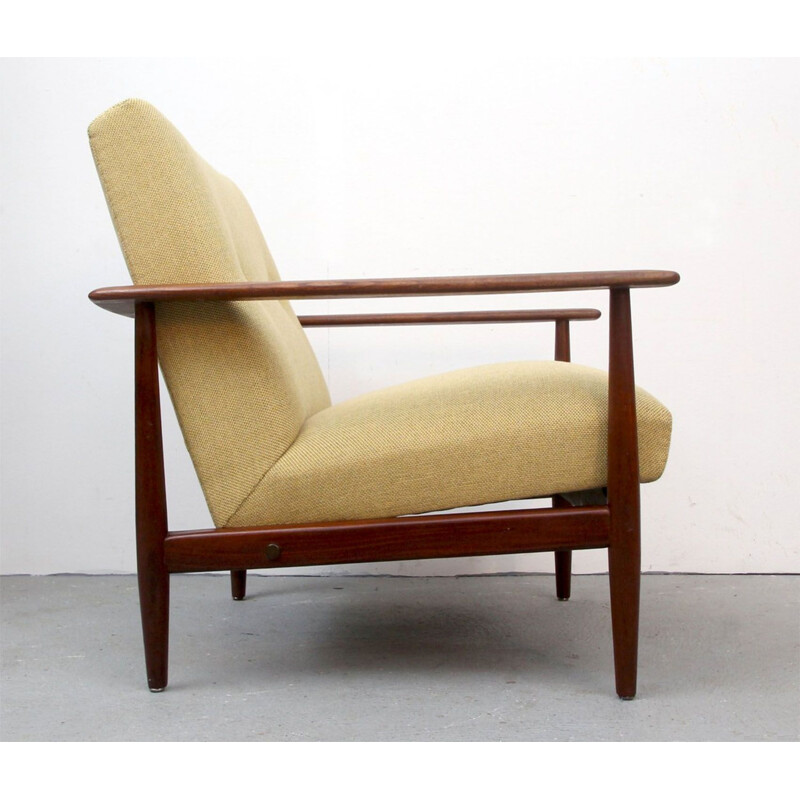 Armchair in dark teakwood  in yellow 1960s